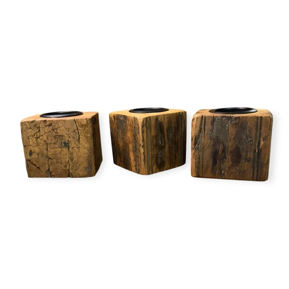 Rustic Wooden Candle Holders -‎ Set of 3